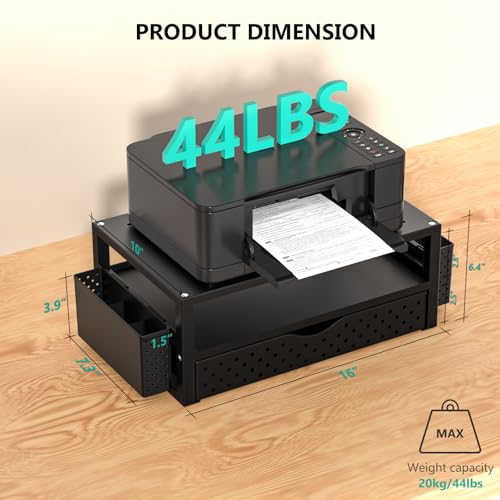 WALI Monitor Stand Riser with Drawer and 2 Pen Holders, Desk Organizers and Accessories for Computer, Printer, Laptop Stand for Home Office Supplies, (PTT004-B), 1 Pack, Black - color: Black, size: 16"L * 10"W,14" 1 Drawer,2 Pen Holder