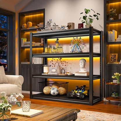 Raybee 40" W Garage Shelving, Storage Shelves 56.9" H, Metal Shelving Heavy Duty Load 1600LBS, Adjustable Metal Shelves for Storage Pantry Kitchen 40" W x 19.1" D x 56.9" H - size: 19.1"D x 40"W x 56.9"H,Black