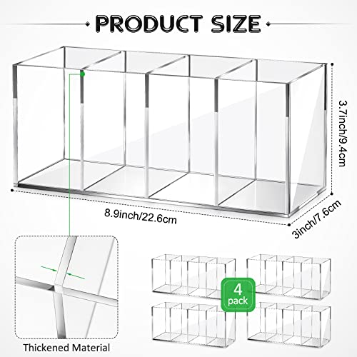 Pajean 4 Pack Acrylic Pencil Holder Back to School 4 Compartments Clear Pen Organizer Makeup Brush Holder Acrylic Pencil Organizer Cup for School Office Home Supplies Desk Accessories