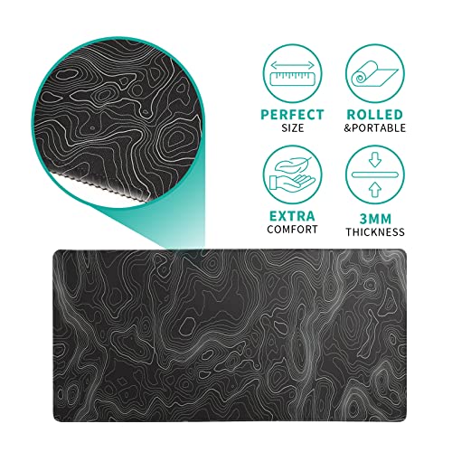 Topographic Contour Extended Big Mouse Pad Large,Gaming Mouse Pad Desk Pad,27.6x11.8 Inch Long Computer Keyboard Mouse Mat Mousepad with 3mm Non-Slip Base and Stitched Edge for Gaming and Office - color: Topographic Contour