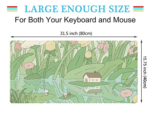 Kawaii Green Desk Mat Cute Mouse Pad Japanese, Flowers and Plants Keyboard Mat, Anime Aesthetics Large Mousepad XXL Gaming Desk Pad XL Office Home Decor for Women Girls Keyboard Pad 31.5"x15.75" - color: B-green Kawaii Anime