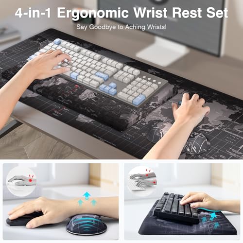 Ospelelf Ergonomic Mouse Pad and Keyboard Stand Wrist Rest Pad Set with Large Mousepad, Memory Foam Comfort, Premium Office Desk Accessories for Pain Relief and Efficiency, Black Map - color: Map