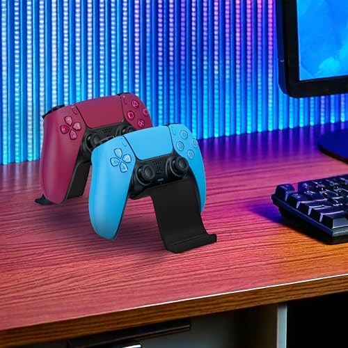 Desktop Dual Game Controller Stand Holder – Stylish, Minimal Wave Design, Suitable for PS5, Xbox, Switch, PC & Retro Gamepads - color: black/silver