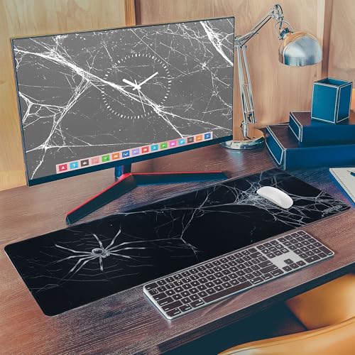 XL (31.5×11.8 in) Spider Web Mouse Pad for Desk - Large Desk Mat for Keyboard and Mouse - PC Horror Gaming Mousepad with Non-Slip Water-Resistant Rubber Base, Stitched Edges (80x30 cm) - color: Spider Web, size: 31.5L x 11.8W inches