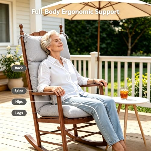 QILLOWAY Outdoor Rocking Chair Cushions Set of 2, 100% Polyester Waterproof Patio Rocking Chair Cushion, High Back Weatherproof Chair Pad for Adirondack & Outdoor Furniture, Gray,White - color: Silver/White