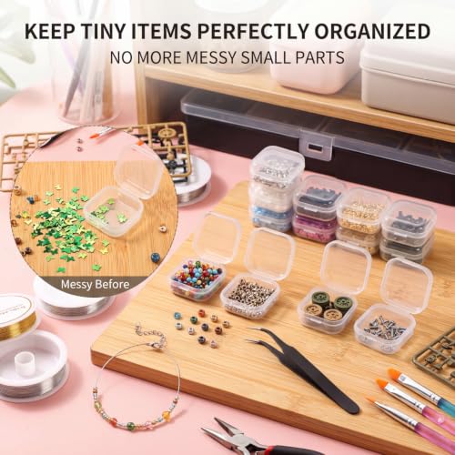 24 Packs Small Clear Plastic Beads Storage Containers Box with Hinged Lid for Storage of Small Items, Crafts, Jewelry, Hardware(1.37 x 1.37 x 0.7 Inches) - size: 1.37 x 1.37 x 0.7 Inches