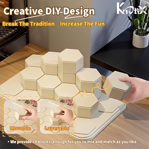 DIY Stackable Transparent Display Case for Figures, Dustproof Acrylic Display Boxes with 24 Movable Hexagonal Blocks, Large Capacity for Pop Mart, Lego, Collectibles (Cream)