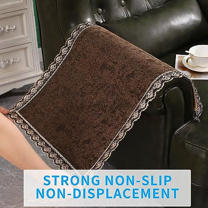 MINJIATEX Couch arm Covers,Non-Slip lace Sofa arm Covers Set of 2 Washable Sofa armrests Covers for Living Room Recliner Chair arm Cover Protectors for Leather Sofa armrest slipcover (GYDF-Brown) - color: Gydf-brown