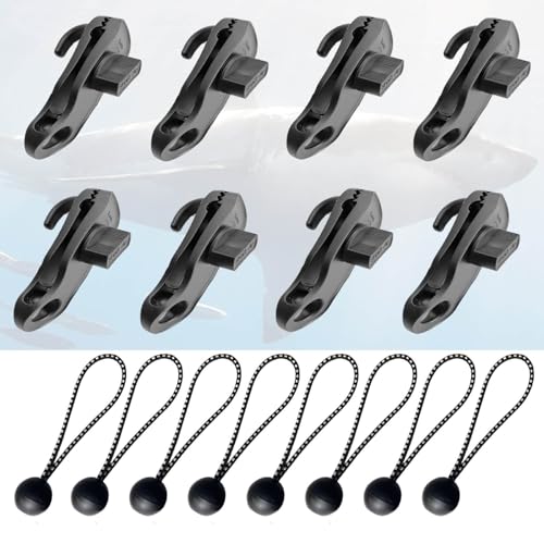 Tarp Clips Clamps Heavy Duty Lock Grip with Bungee Cords, Shark Shade Cloth Backdrop Tent Large Clip with Hook Accessories for Garden Outdoor Pool Cover Tarp Tie Downs Canvas Solar RV Awning