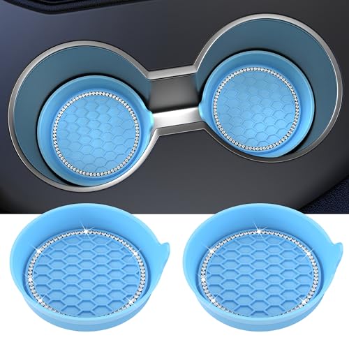 Amooca Car Cup Coaster Universal Non-Slip Cup Holders Bling Crystal Rhinestone Car Interior Accessories 2 Pack Light Blue - color: Light Blue, size: 2 Pack