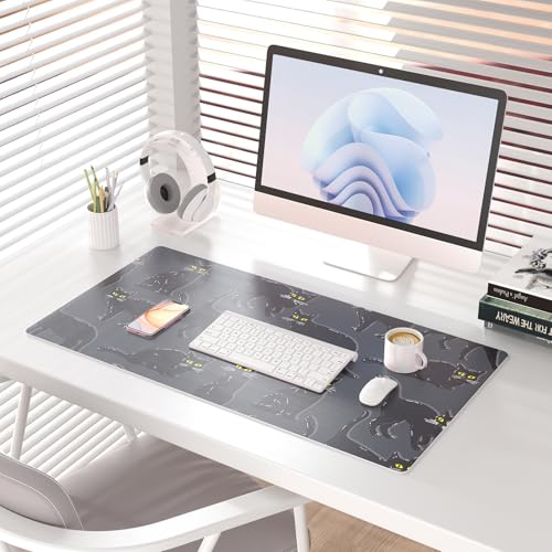 Colorful Star Black Large Mouse Pad, Cute Cat Waterproof Office Desk Mat, Non-Slip Gaming Mouse Pad, XXL PC Laptop Protector Pads, PU Leather Desk Writing Pads for Office Home, 31.5" x 15.7" - color: Black Cat, size: 31.5" x 15.7"
