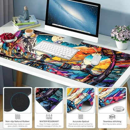 Large Anime Mouse Pad with Wrist Support 4 in1 Set, XXL Big Game Mousepad + Keyboard Wrist Rest+Mouse Wrist Rest Pad +Coaster Gaming Mat for Home Office Computer Boy Man I Strange Planet Space Scene - color: Strange Planet Space Scene