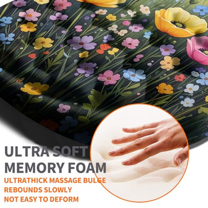 Ergonomic Joint Wrist Support Mouse Pad with Memory Foam Cushion Massage Bump, Carpal Tunnel Pain Relief Mousepad Slope Design for Wrist Rest, 11.8x7.9 in, Wild Flower - color: Wild Flower