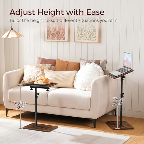 MAHANCRIS TV Tray Table, Height Adjustable TV Trays with 360° Swivel, Space-Saving Side Table for Couch, Multi-Functional Sofa Table with Anti-Slip Bar, Bedside, Rustic Brown ETRB4501 - color: Rustic Brown