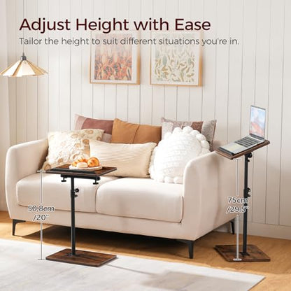 MAHANCRIS TV Tray Table, Height Adjustable TV Trays with 360° Swivel, Space-Saving Side Table for Couch, Multi-Functional Sofa Table with Anti-Slip Bar, Bedside, Rustic Brown ETRB4501 - color: Rustic Brown