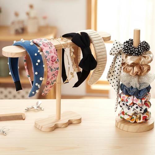 2 Pcs Scrunchie Holder Stand Headband Jewelry Holder Organizer Hanging Hairband Storage Hair Hoop Display Stand Space-Saving Jewelry Scrunchy Holders for Girls Women HeadBands Bracelets Scrunchie