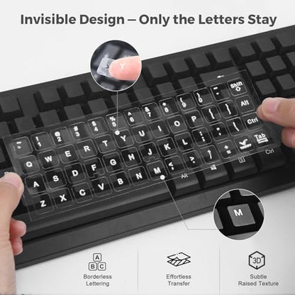 English Keyboard Stickers [5 in 1], Borderless Keyboard Letters Replacement Stickers English with Peel-Off Film (Leaves Only White Letters),Transfer Alphabet Sticker for Laptop Desktop Computer - color: White Letter