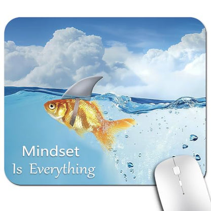 Mindset is Everything Mouse Pad, Shark Goldfish Inspirational Art Desk Mat | Comical Humorous Design Motivational Quote, Anti-Slip Rubber Base, Silky Smooth Surface, Cute Office/Gaming Mousepad - color: Color_CNaa
