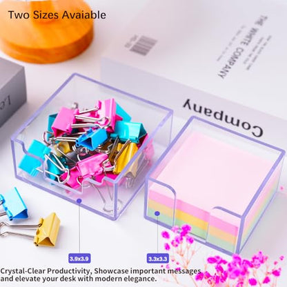 Sticky Notes Holder，Clear Acrylic 3" x 3" Post it Note Holder Dispenser for Desk, Computer Screen, Classroom Office Organizer, Light Blue