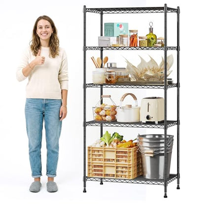 Romorgniz 5-Tier Shelf 1010LBS Storage Shelves Adjustable Wire Shelving,Tool-Free Assembly,Metal Shelving Unit for Kitchen Pantry Closet Laundry Bathroom 59" Hx21.7 Wx13.8 D - size: 59"Hx21.7"Wx13.8"D-Black