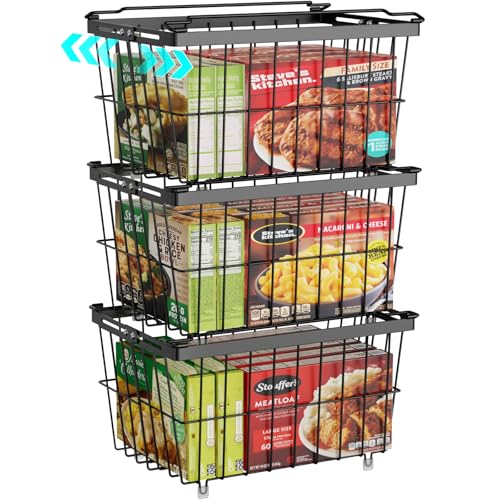 iSPECLE Freezer Organizer Bins - 3 Pack Adjustable Width for 5 to 7 Cu.Ft Chest Freezers, Stackable Freezer Wire Storage Baskets for Deep Freezer Organization, Assembly Required, Black - style: 3-Pack Black