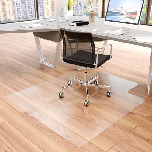 100pointONE Office Chair Mat for Hardwood Floor, 53" x 45" Clear Desk Chair Mat for Hard Floors, Easy Glide Computer Chair Floor Mat for Home Office Rolling Chairs - color: Clear, size: 45" x 53" Lip