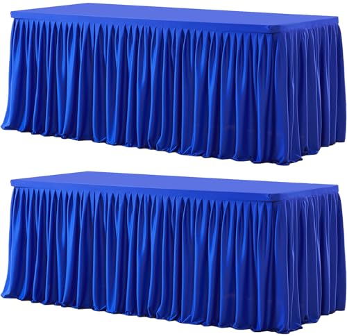 Wish Care 2 Pack Royal Blue Rectangle Table Clothes for 6 Foot Tables, Polyester Fitted Tablecloths 6t Stretch Table Cover for Wedding, Birthday, Parties, Trade Show, Craft Show - color: Royal Blue, size: 72" x 30" (6 Ft - 2 Pcs)