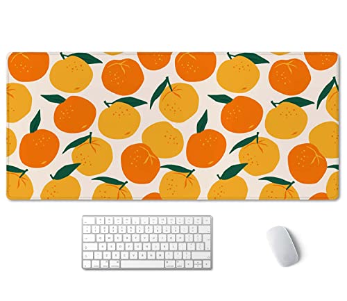 SSOIU Mandarins Oranges Summer Fruits Mouse Pad 35.5 X 15.7 Inch XXL Full Desk Mousepad Extended Large Non-Slip Rubber Base Waterproof Big Keyboard Mat with Stitched Edges for Gaming and Office - color: Mandarins Oranges