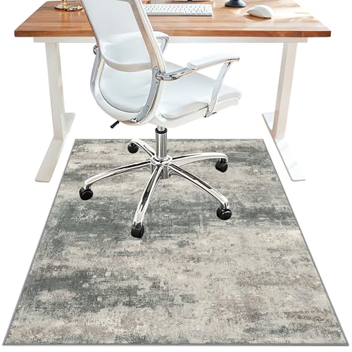 Office Chair Mat for Hardwood Tile Floor, Abstract 36"X 48" Desk Mats for Office Chair on Rolling Chairs Carpet, Desk Anti-Slip 1/5" Thick Rug for Computer Chair, Thin Low-Pile Floor Mat, Green Beige - color: Muted Green Beige, size: 36"x48"