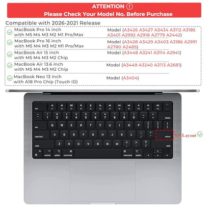 EooCoo Premium Keyboard Cover Skin Protector, Laptop Accessories Compatible with 2026 2025 2024 2023 2022 2021 M5-M1 Pro/Max MacBook Pro 14/16, M5-M2 MacBook Air 13/15, 2026 MacBook Neo 13, Pink - color: Pink