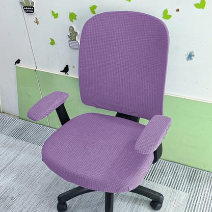 HAPPYDOG 4 Pcs Office Chair Covers Set Stretchable Protective Rotating Computer Chair Seat Covers with Armrest Covers (Purple) - color: Purple