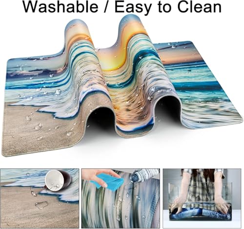 Large Gaming Mouse Pad with Coaster,Desk Matt for Desktop,Desk Mat-Beach | Desk Pad,XXL Cute Desk Mat Cover for Computer Keyboard Laptop Women Office Home Decor, 31.5'' x15.6'' - color: B1-Beach