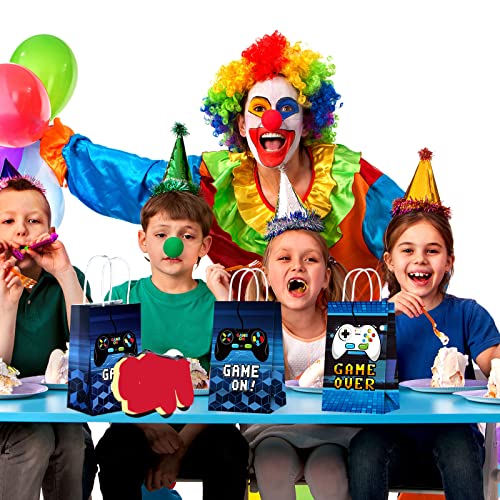 Epakh 16 Pack Gamer Themed Birthday Party Favors Video Game Gift Bags with Handle for Kids Boys Gaming Goody Candy Treat Bags for Birthday Party Supplies Decorations