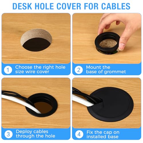 Desk Grommet 2" (50 mm), Desk Cord Hole Cover, Cable Grommet ABS Plastic, Desk Hole Grommet for Office and Home Table Cable, Detachable Adjustable Cable Cord Organizer (Silvery4 Pcs) - size: 2" (50 mm), style: 4 pcs Silvery