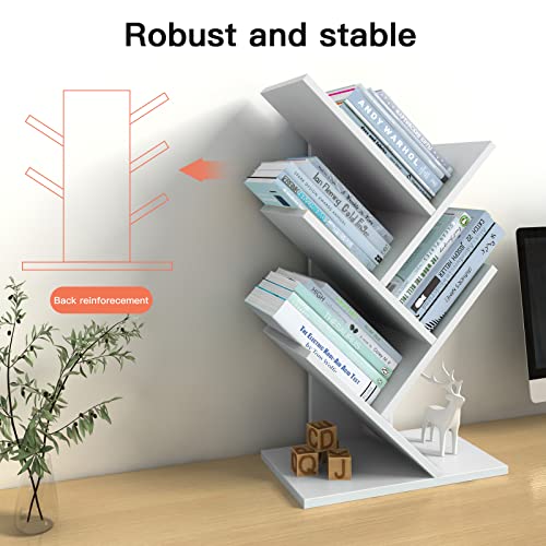 Godferyxin Small Bookcase for Desk Decor, 5-Tier White Wood Small Bookshelf – Compact Corner Mini Bookcase for Bedroom, Office, or Apartment, Holds Books, CDs, and Decor Book Tree Bookshelf - color: 5-tier-white