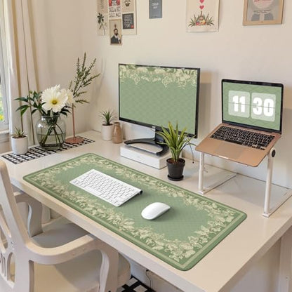 HAOCOO Light Green Desk Pad Mat, Desk Matt for Desktop with Edge Stitching, Non-Slip Mouse Pad Large, Cute Keyboard Mat for Gaming,Women Office - color: Light Green