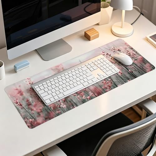 Pink Lavender Floral Mouse Pad,XL Large Spring Summer Meadow Mouse Pads,Aesthetic Cottagecore Flower Desk Mat,Impressionist Botanical Grass for Home Office Dorm Desktop Decor,31.5x11.8 Inch - color: Floral Lavender XL