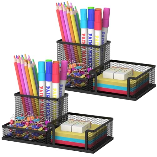 SUPEASY Pen Holder Desk Organizer, 2Pack Office Supplies Pencil Holder with 3 Compartments, Desk Accessories and Workspace Organizers for Home School Classroom, Black - color: 2Pcs