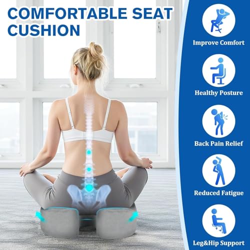 CushyOasis Seat Cushion, Chair Cushions, Office Chair Cushions, Anti-Slip Bottom & Removable Cover Tailbone Pain Relief Cushion, Memory Foam Seat Cushion, 5.28 in Thick (Light Grey) - color: Light Grey, size: X-Large