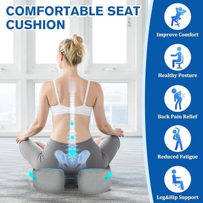 CushyOasis Seat Cushion, Chair Cushions, Office Chair Cushions, Anti-Slip Bottom & Removable Cover Tailbone Pain Relief Cushion, Memory Foam Seat Cushion, 5.28 in Thick (Light Grey) - color: Light Grey, size: X-Large