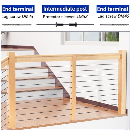 50 Pack Cable Railing Protector Sleeves for 1/8” Deck Railing System, Black Cable Railing Kit Hardware for Wood Post, T316 Stainless Steel Marine Grade DB58