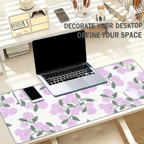 Hydrangea Mouse Pad, Pink Flroal Desk Mat 31.5x11.8 | Flroal Office Decor, Pink DeskAccessories, Aesthetic Mouse Pad for Desk, Long Desk Matt, Hydrangeas Gifts for Women - color: Pink Hydrangea Large, size: 31.5L x 11.8W inches