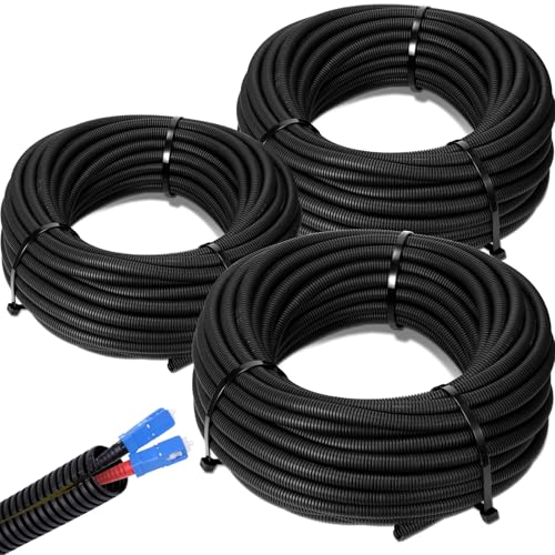 Sasylvia 1/4", 1/2", 3/8" x 50 Ft Split Wire Loom Tubing Wire Loom Assortment Split Cable Sleeves Bulk Flexible Electrical Conduit Protective kit - size: 1/4", 1/2", 3/8" X 50 ft