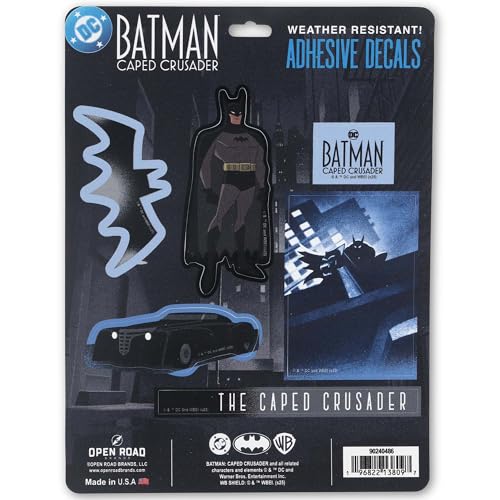 DC Comics Batman Caped Crusader Adhesive Vinyl Decals - Vintage Batman Stickers for Water Bottle or Laptop, 1 Pack (4 Count) - color: Black
