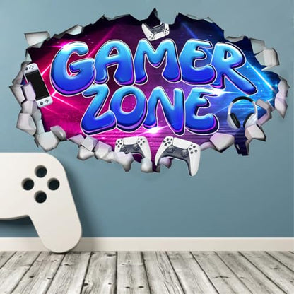 YIMEHDAN Large 3D Gamer Zone Wall Decals (20.7”x34.6”), Video Gaming Vinyl Wall Stickers for Game Lover, Removable Video Game Artwork for Boys Playroom Bedroom Decor - style: game3