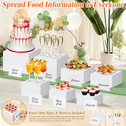 7Pcs White Acrylic Buffet Risers with Mini Sign and Marker, Food Display Risers for Party Catering Dessert Jewelry Collectibles,Acrylic Cube Nesting Boxes with Hollow Bottoms(8" 7.5" 7" 6.8" 6" 5" 5") - color: 8" 7.5" 7" 6.8" 6" 5" 5"