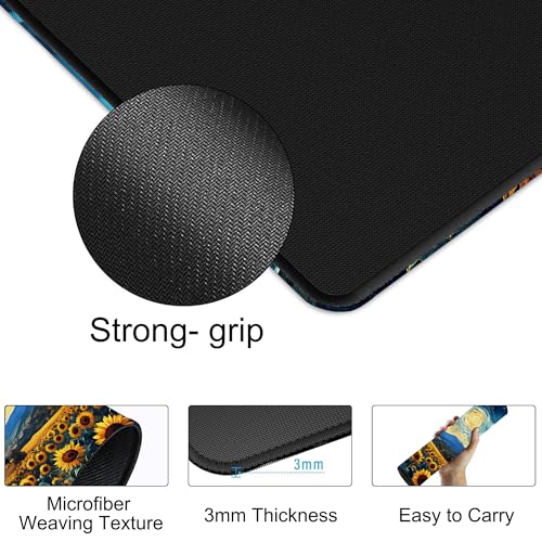 Sunflowers Under A Starry Night Sky Gaming Mouse Pad Large Desk Mat Extended Keyboard Anime Mousepad with Non-Slip Base and Stitched Edge for Desk Home Office Gaming,31.5 x 11.8 Inch - color: Sunflowers under A Starry Night Sky, size: 11.8*31.5inch