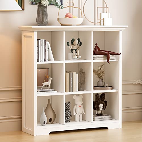 OSCHF Wooden Cube Shelf Bookcase - Modern 3 Tiers Floorstanding Open Bookshelf with Base for Home and Office, 9 Cubes Storage Cabinet, Warm White - color: Warm White, size: 9-Cube
