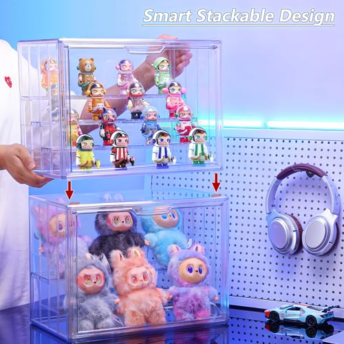Acrylic Display Case for Collectibles, 4 Layer Adjustable Clear Figure Display Cases with Magnetic Door, Large Stackable Showcase Display Cabinet Box for Figures