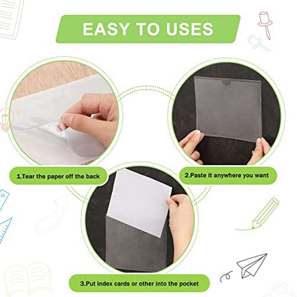 30 Pack Self-Adhesive Index Card Pockets with Top Open for Loading - Ideal Index Card Holder for Organizing and Protecting - Crystal Clear Plastic (5.9 x 4.7 Inches) - size: 5.9 x 4.7 Inches